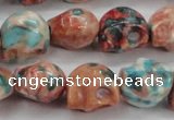 CRF361 15.5 inches 11*12mm skull dyed rain flower stone beads