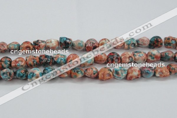 CRF361 15.5 inches 11*12mm skull dyed rain flower stone beads