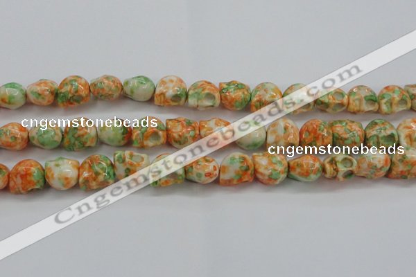 CRF362 15.5 inches 11*12mm skull dyed rain flower stone beads