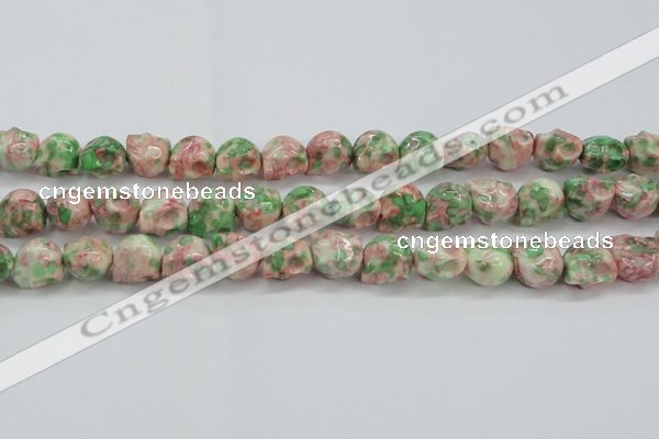 CRF363 15.5 inches 11*12mm skull dyed rain flower stone beads