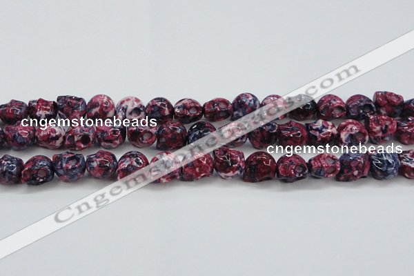 CRF364 15.5 inches 11*12mm skull dyed rain flower stone beads