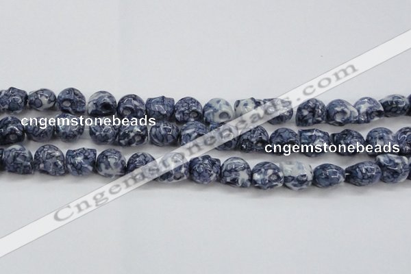 CRF367 15.5 inches 11*12mm skull dyed rain flower stone beads