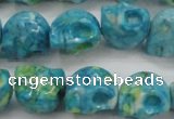 CRF369 15.5 inches 11*12mm skull dyed rain flower stone beads