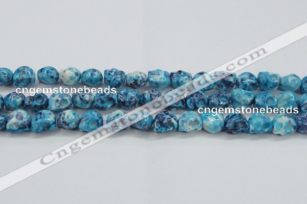 CRF370 15.5 inches 11*12mm skull dyed rain flower stone beads