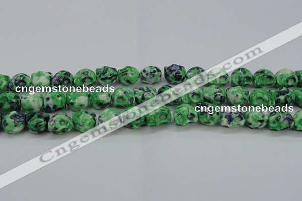 CRF372 15.5 inches 11*12mm skull dyed rain flower stone beads