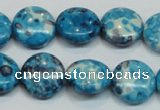 CRF69 15.5 inches 16mm flat round dyed rain flower stone beads