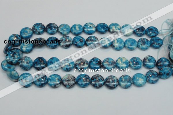 CRF69 15.5 inches 16mm flat round dyed rain flower stone beads