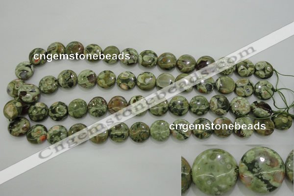 CRH142 15.5 inches 14mm flat round rhyolite gemstone beads