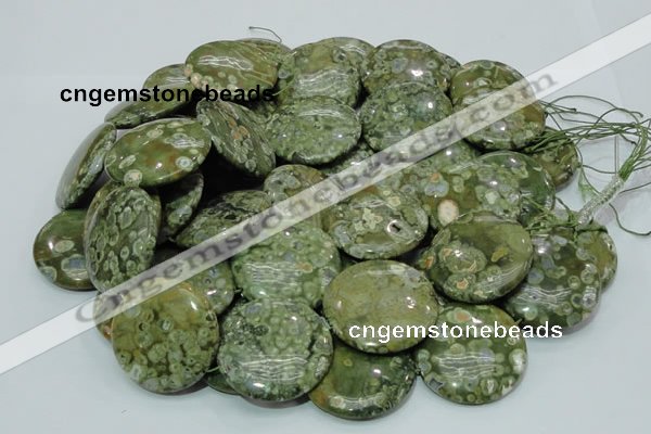CRH40 15.5 inches 30mm flat round rhyolite beads wholesale