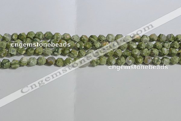 CRH553 15.5 inches 6mm faceted nuggets matte rhyolite gemstone beads