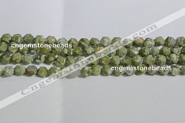 CRH555 15.5 inches 10mm faceted nuggets matte rhyolite gemstone beads