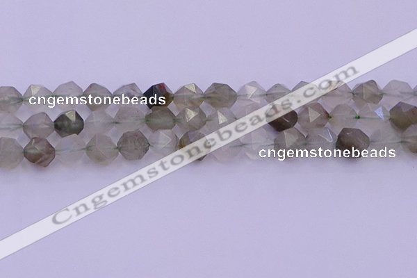 CRH614 15.5 inches 12mm faceted nuggets green rabbit hair beads