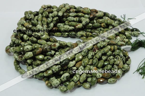 CRH66 15.5 inches 7*11mm faceted rice rhyolite beads wholesale