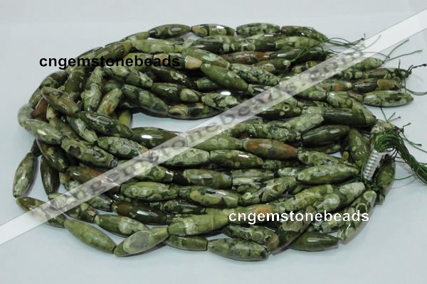 CRH70 15.5 inches 10*30mm faceted rice rhyolite beads wholesale