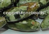 CRH72 15.5 inches 15*40mm faceted rice rhyolite beads wholesale