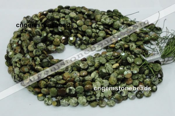 CRH83 15.5 inches 10mm faceted flat round rhyolite beads wholesale