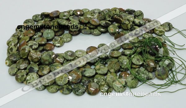 CRH84 15.5 inches 12mm faceted flat round rhyolite beads wholesale