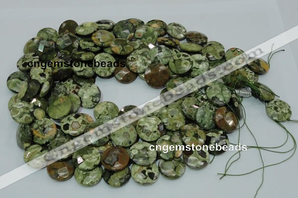 CRH86 15.5 inches 16mm faceted flat round rhyolite beads wholesale