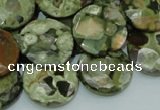 CRH87 15.5 inches 20mm faceted flat round rhyolite beads wholesale