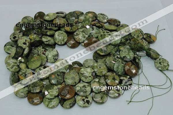 CRH87 15.5 inches 20mm faceted flat round rhyolite beads wholesale