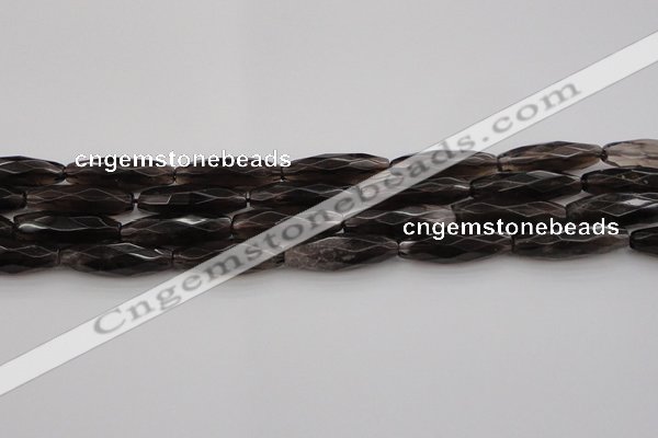 CRI06 15.5 inches 10*30mm faceted rice smoky quartz beads wholesale