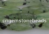 CRI07 15.5 inches 10*30mm faceted rice green rutilated quartz beads