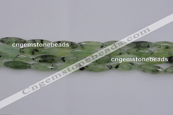 CRI07 15.5 inches 10*30mm faceted rice green rutilated quartz beads