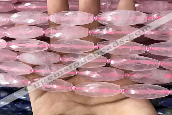 CRI117 15.5 inches 10*30mm faceted rice rose quartz beads