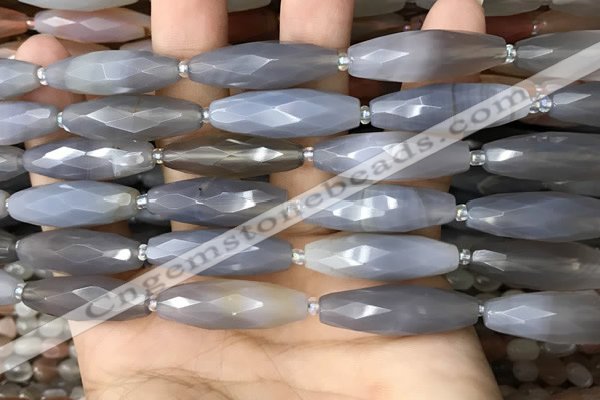 CRI125 15.5 inches 10*30mm faceted rice grey agate gemstone beads