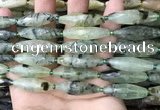 CRI133 15.5 inches 10*30mm faceted rice green rutilated quartz beads