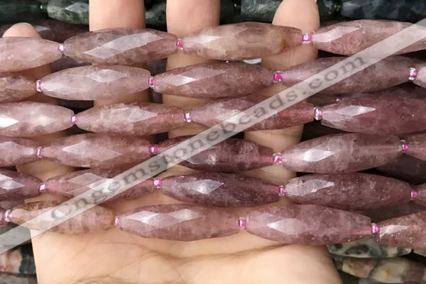 CRI138 15.5 inches 10*30mm faceted rice strawberry quartz beads