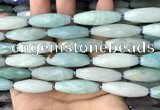 CRI142 15.5 inches 10*30mm faceted rice amazonite gemstone beads