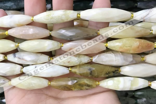 CRI143 15.5 inches 10*30mm faceted rice yellow opal gemstone beads