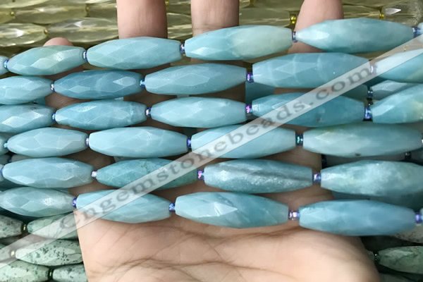 CRI146 15.5 inches 10*30mm faceted rice amazonite beads