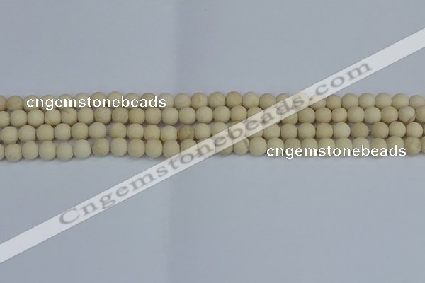 CRJ610 15.5 inches 4mm round matte white fossil jasper beads