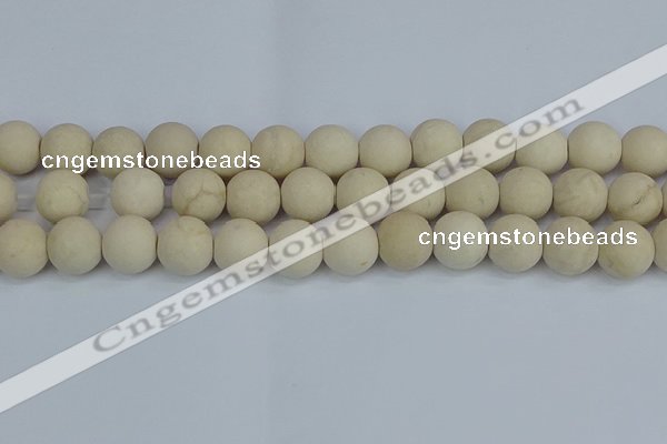 CRJ613 15.5 inches 10mm round matte white fossil jasper beads