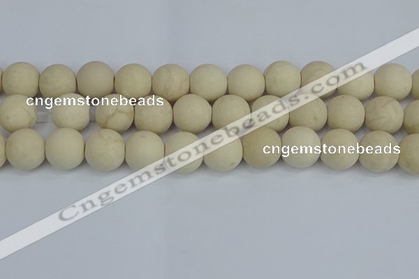 CRJ615 15.5 inches 14mm round matte white fossil jasper beads