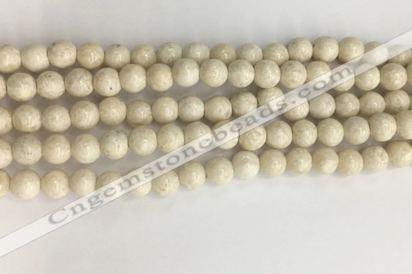 CRJ621 15.5 inches 6mm round white fossil jasper beads wholesale