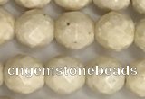 CRJ627 15.5 inches 6mm faceted round white fossil jasper beads