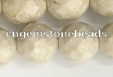 CRJ629 15.5 inches 10mm faceted round white fossil jasper beads