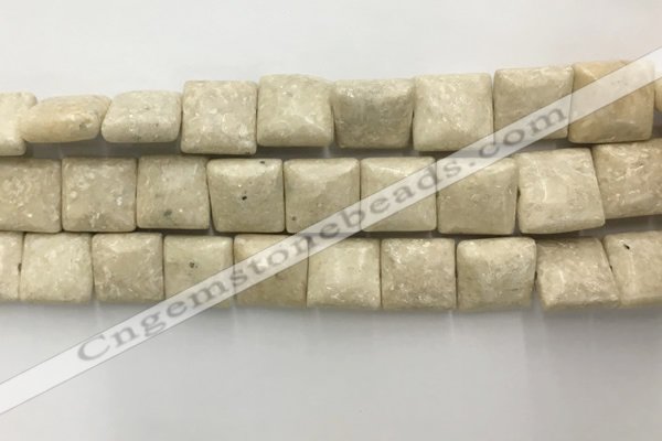 CRJ638 15.5 inches 12*12mm square white fossil jasper beads wholeasle