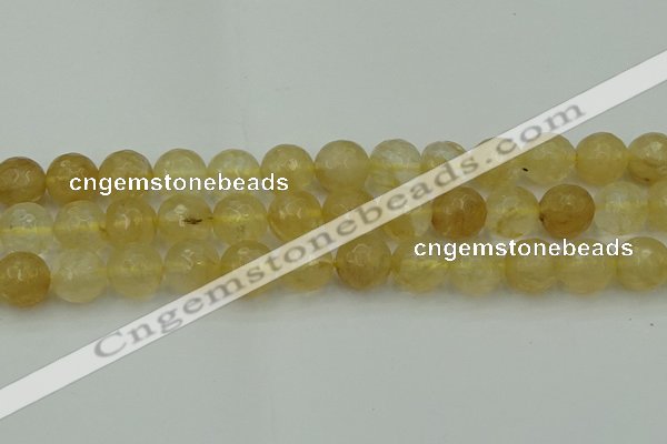 CRO1035 15.5 inches 14mm faceted round yellow watermelon quartz beads