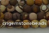 CRO1071 15.5 inches 6mm round matte brown zebra jasper beads