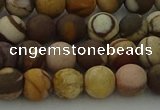 CRO1072 15.5 inches 8mm round matte brown zebra jasper beads