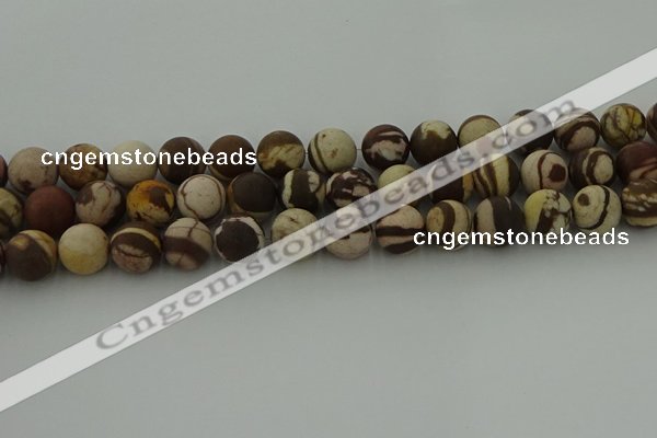 CRO1074 15.5 inches 12mm round matte brown zebra jasper beads