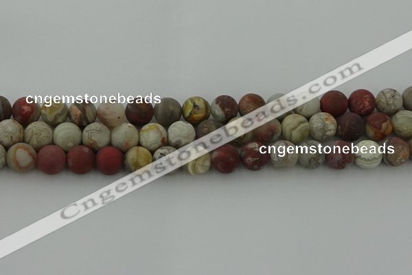 CRO1093 15.5 inches 10mm round matte laguna lace agate beads