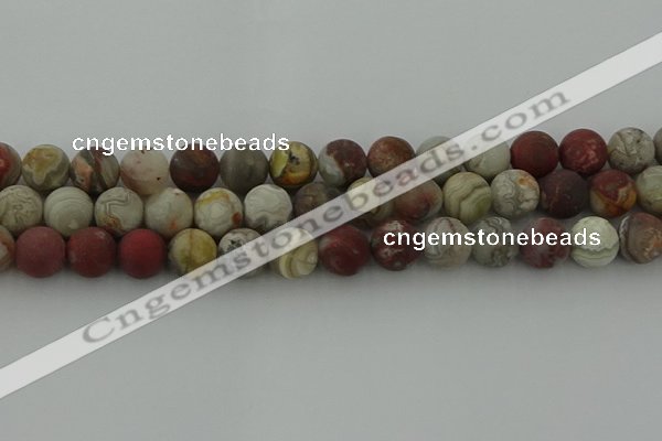 CRO1094 15.5 inches 12mm round matte laguna lace agate beads