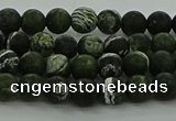 CRO1120 15.5 inches 4mm round matte green silver line jasper beads