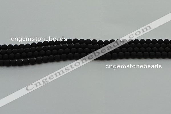 CRO1130 15.5 inches 4mm round matte black agate gemstone beads