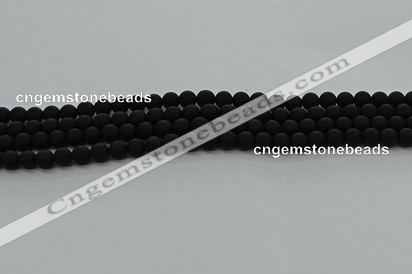 CRO1131 15.5 inches 6mm round matte black agate gemstone beads